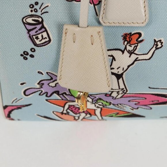 PRADA Hand Bag Canvas 2way Light Blue Gold Auth - Picture 9 of 15